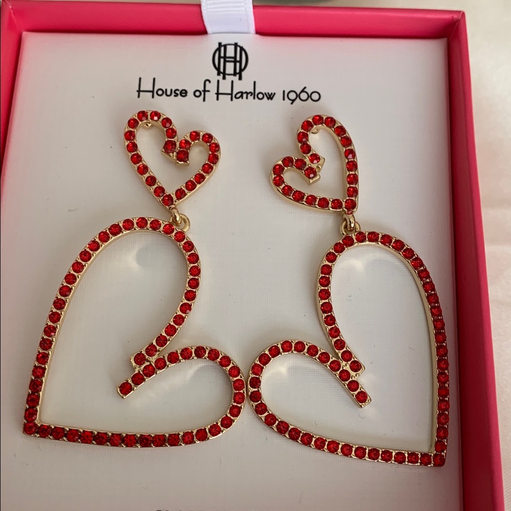 House of Harlow 1960 Red Heart Drop Earrings - Picture 4 of 7